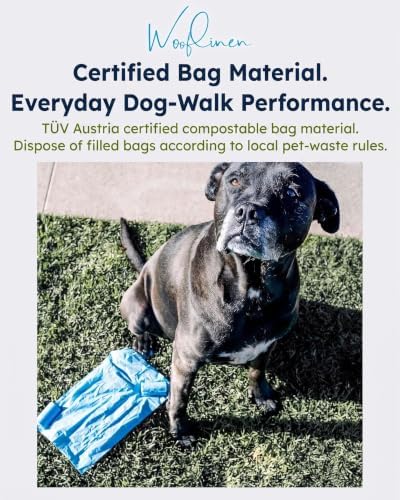 Wooflinen Certified Home Compostable Dog Poop Bags – Leak-Proof Rolls – Large 9x13”, Durable, Easy Tear – Made from Corn Starch + PBAT Blend – For Big & Small Dogs – 240 Bags (16 Rolls)