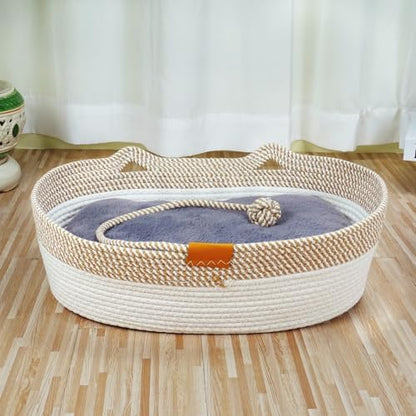 Rope Cat Bed, Cat Bed Basket with Summer and Winter Mats