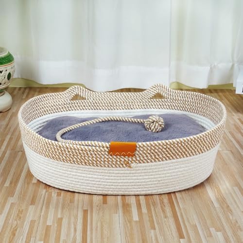 Natural Rope Cat Basket, Handwoven Rope Basket for Cats