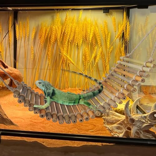Reptile Climbing Bridge, Bamboo Lizard Ladder Bridge Bearded Dragon Hammock Lizard Lounger Hanging Terrarium Vines Decor Reptiles Habitat Tank Accessories for Gecko Chameleon(4PCS)