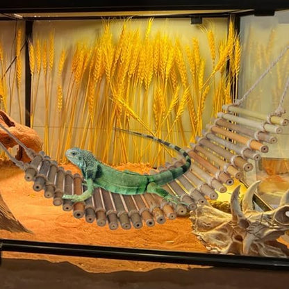 Reptile Climbing Bridge, Bamboo Lizard Ladder Bridge Bearded Dragon Hammock Lizard Lounger Hanging Terrarium Vines Decor Reptiles Habitat Tank Accessories for Gecko Chameleon(4PCS)