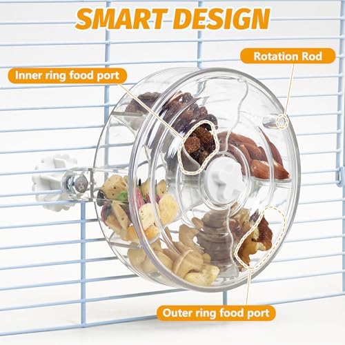 VCEPJH Rat Foraging Toy Interactive Slow Feeder with Transparent Rotating Treat Dispenser Wheel for Enrichment Activities Pet Rat Cage Accessories Ideal for Syrian Hamster Gerbil Mice (White)