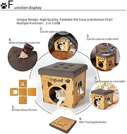 S-Lifeeling Pet Nest Cat Litter Foldable Functional High-Grade Wooden Cushion Pet Cat Small Dog House Bed Mat Cave and House Chair