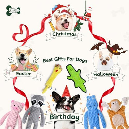 SHARLOVY No Stuffing Dog Toys Crinkle Squeaky, Long Lasting Chews for Aggressive, Durable Plush Dog Puppy Chew Toys for Teething, with 6 Tough Layers for Small Medium Large Breed-2 Pack,Small