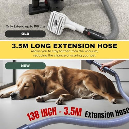 Pet Hair Grooming Brush Vacuum Attachment for Dogs, Cats with Vacuum Extension Hose up to 3.5M – Compatible with Miele, Shark Rocket HV322, HV301, HV371, Rotator NV501, Navigator NV350 Series & More