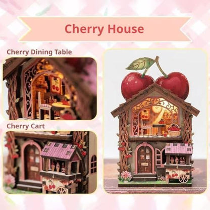 DIY Mini Wooden House Model Kit with LED Light, Magnetic Back Miniature Scene Decor, Compact Handmade Craft Ornament for Fridge Desktop Gift (Patissier)