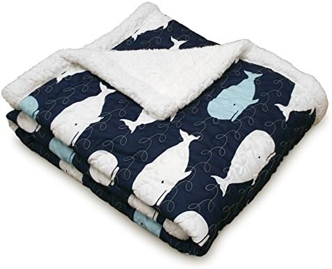 Lush Decor Whale Throw | Ocean Animal Print Fuzzy Reversible Sherpa Blanket - 60” x 50”, Navy