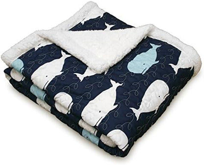 Lush Decor Whale Throw | Ocean Animal Print Fuzzy Reversible Sherpa Blanket - 60” x 50”, Navy