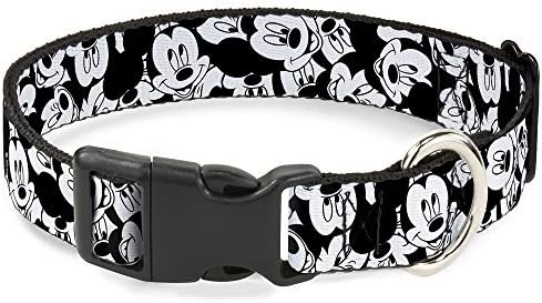 Buckle-Down Plastic Clip Collar - Mickey Mouse Expressions Stacked White/Black - 1/2" Wide - Fits 8-12" Neck - Medium