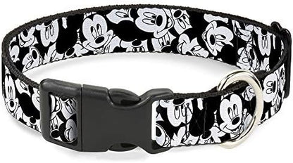 Buckle-Down Plastic Clip Collar - Mickey Mouse Expressions Stacked White/Black - 1/2" Wide - Fits 8-12" Neck - Medium