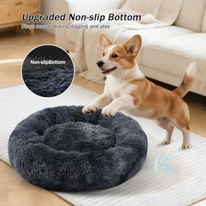 NOYAL Donut Dog Bed for Small Medium Pets, Plush Calming Faux Fur