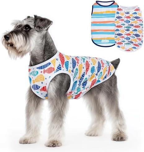cyeollo 2Pack Dog Cooling Shirts Evaporative Dog Cooling Vest, M, Blue Fish
