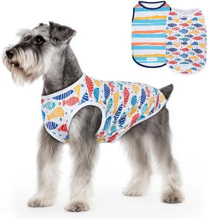 cyeollo 2Pack Dog Cooling Shirts Evaporative Dog Cooling Vest, M, Blue Fish