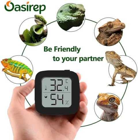 Black 2-Pack Reptile Thermometer and Hygrometer – Digital LCD Temp & Humidity Gauge for Bearded Dragon, Corn Snake, Hermit Crab, Iguana, Axolotl, Vivarium & Terrarium Setup