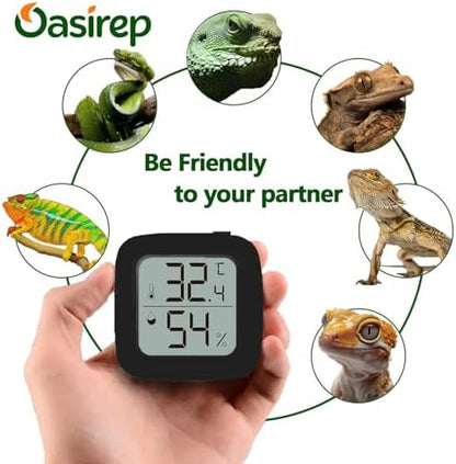 Black 2-Pack Reptile Thermometer and Hygrometer – Digital LCD Temp & Humidity Gauge for Bearded Dragon, Corn Snake, Hermit Crab, Iguana, Axolotl, Vivarium & Terrarium Setup