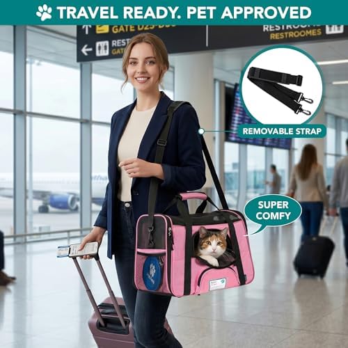 PetAmi Airline Approved Pet Carrier for Cats & Small Dogs, Large, Pink