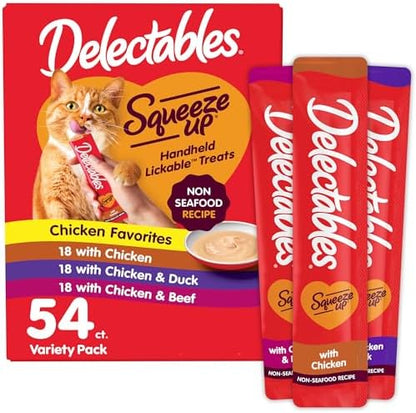 Delectables Squeeze Up Non-Seafood Variety Pack, Creamy Squeezable Puree, Lickable Wet Cat Treats, Grain Free, No Added Fillers, No By-Products, No Added Preservatives, 0.5 Ounces Tube, 54 Tubes Total