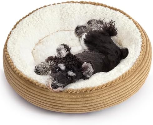 Love's cabin Round Donut Cat and Dog Cushion Bed, 24in Pet Bed for Small or Medium Dogs, Anti-Slip & Water-Resistant Bottom, Soft Durable Fabric Pet Beds, Washable Calming Cat Bed Beige