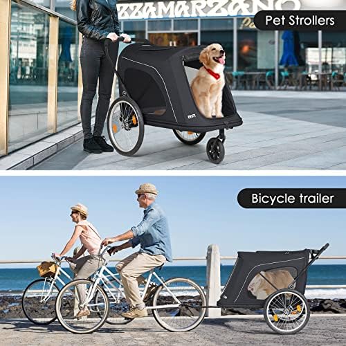 R8 Extra Large Foldable Pet Stroller, Dog Stroller & Pet Trailer for Large Dogs Under 100 lbs, Unmovable, Disabled & Pregnant Dogs - Conveniently Carriable by Bike and Car, Black