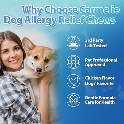 Carmelie Dog Allergy Relief Chews, Dog Itching Skin Relief 200 Ct, Chicken