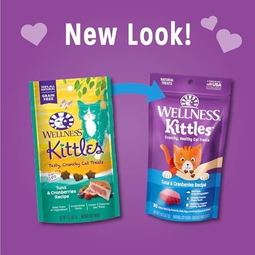 Wellness Kittles Crunchy Cat Treats, All Lifestages, Kitten to Senior, Natural, Grain Free, Tuna and Cranberry Flavor, 2 oz Bag (Pack of 2)