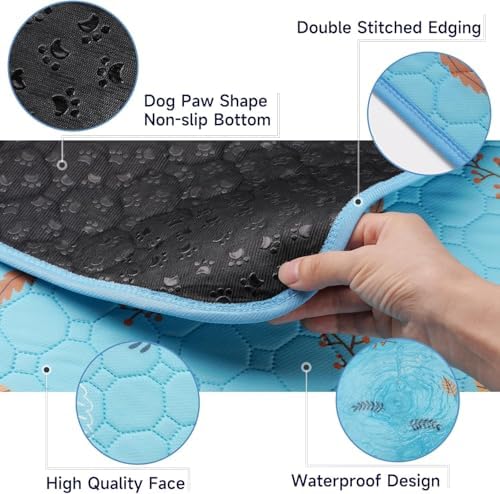 Sunheir Washable Pee Pads for Dogs Large 24" x 72" 2-Pack Reusable Puppy Pads Pet Training Pads, Absorb Dog Mats, Whelping Pad, Non-Slip Protects Against Urine Leakage, Runner Rug (Leaves - Sky Blue)
