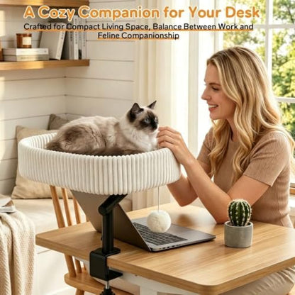 Angoily Cat Bed, Clamp-on Desk Cat Bed with 3 Mat 360 Rotation Perch