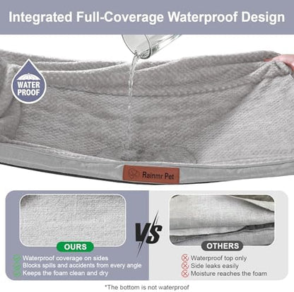 Rainmr Memory Foam Orthopedic Dog Bed, Washable Dog Couch with Removable Waterproof Cover and Nonskid Bottom for Pet Sofa, 35x23 Inches, Light Grey