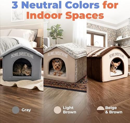 Best Pet Supplies Cat Bed for Indoor Cat, Domed Tent House with Removable Pillow, Covered Cat Cave for Small Dog, Puppies and All Breeds of Cats - Silver w/ Bones, 16 x 16 x H:14"