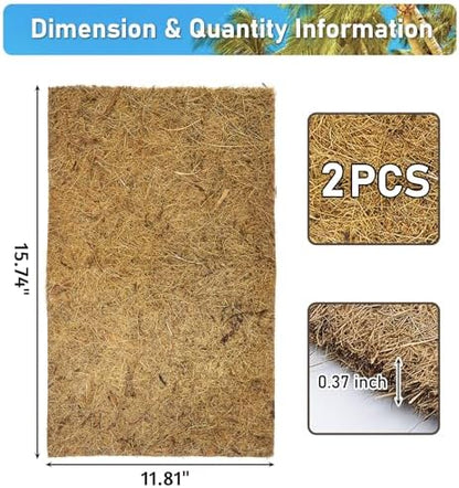 PIVBY 2 PCS Reptile Carpet, Natural Coco Coir Mat (15.74" x 11.81"), Coconut Fiber Substrate Pet Terrarium Liner for Bearded Dragon Tortoise Habitat Lizards Turtles Snakes Iguana Hermit Crab