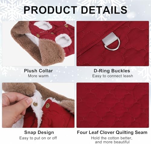 BEAUTYZOO Warm Dog Puffer Jacket Vest, Dog Winter Coat with Harness, Red XS