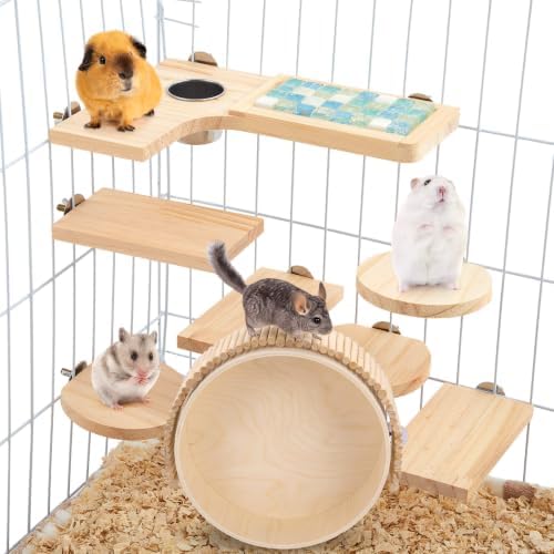 Geelin Chinchilla Running Wheel Fence, Chinchilla Natural Birch Wood Flexible Platform Toy, Climbing Toys for Guinea Pig Rabbit Hamsters Gerbils Rat and Other Small Animals Cage Accessories