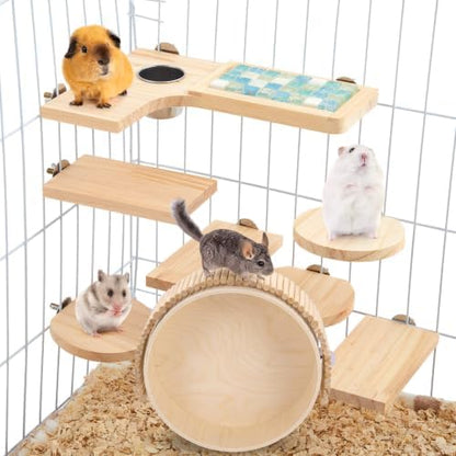 Geelin Chinchilla Running Wheel Fence, Chinchilla Natural Birch Wood Flexible Platform Toy, Climbing Toys for Guinea Pig Rabbit Hamsters Gerbils Rat and Other Small Animals Cage Accessories