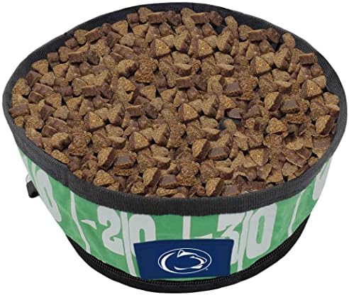 Pets First NCAA Penn State Nittany Lions Collapsible Dog Travel Bowl, Food and Water Bowl for Dogs & Cats. Lightweight Leak-Proof Pet Bowl for Travel with Football Field & Pebble-Grain Design