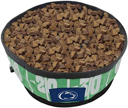 Pets First NCAA Penn State Nittany Lions Collapsible Dog Travel Bowl, Food and Water Bowl for Dogs & Cats. Lightweight Leak-Proof Pet Bowl for Travel with Football Field & Pebble-Grain Design