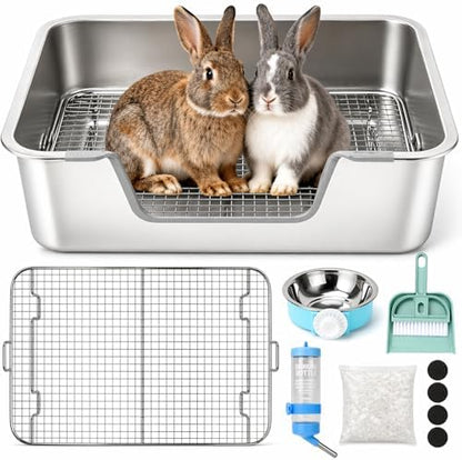 Rypet Large Stainless Steel Rabbit Litter Box Set for Small Animals