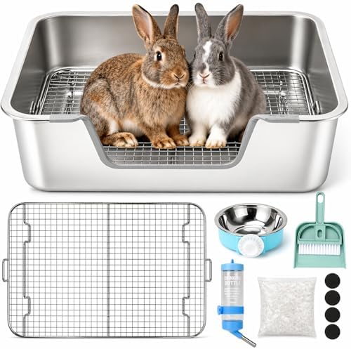 Rypet Large Stainless Steel Rabbit Litter Box Set for Small Animals