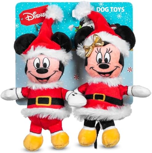 Disney for Pets Mickey and Minnie Mouse Holiday Plush Dog Toys, 6 in, 2 Pk