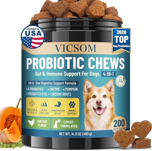 VICSOM Probiotics for Dogs Probiotic Chews, Gut, Immune & Skin Care, 200 Ct