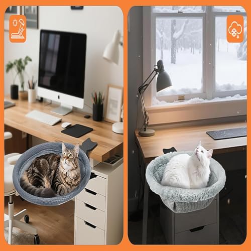 Round Cat Desk Bed, Clamp-On Cat Perch for Desk, 16.5" D, 44lbs