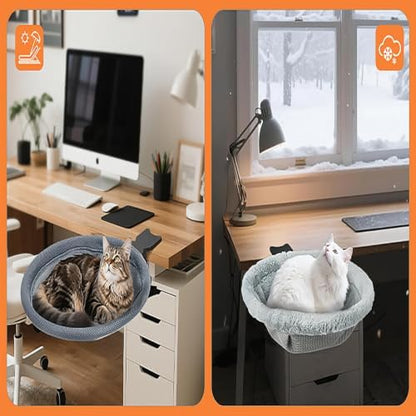 Round Cat Desk Bed, Clamp-On Cat Perch for Desk, 16.5" D, 44lbs