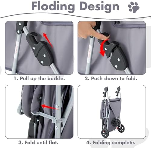 NEWBULIG Foldable 3 Wheel Pet Stroller for Dogs and Cats