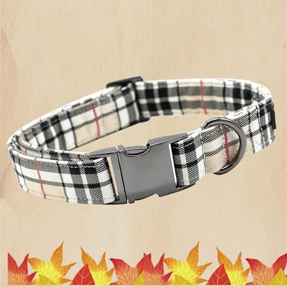 Classic Beige Black Plaid Dog Collar for Small Dogs