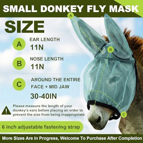 1 Pcs Mini Donkey Fly Mask with Ear Protection, Mint Green