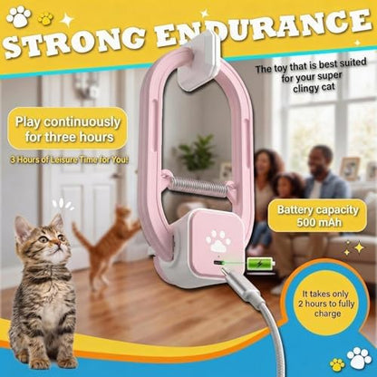 Interactive Cat Toy, Electric Cat Teaser, Door Clip, 2 Motion Modes,Pink