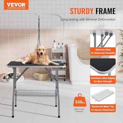VEVOR Pet Grooming Table Arm with Clamp, 36''x24'' Dog Grooming Station, Foldable Pets Grooming Stand for Medium and Small Dogs, Free No Sit Haunch Holder with Grooming Loop, Bearing 330lbs