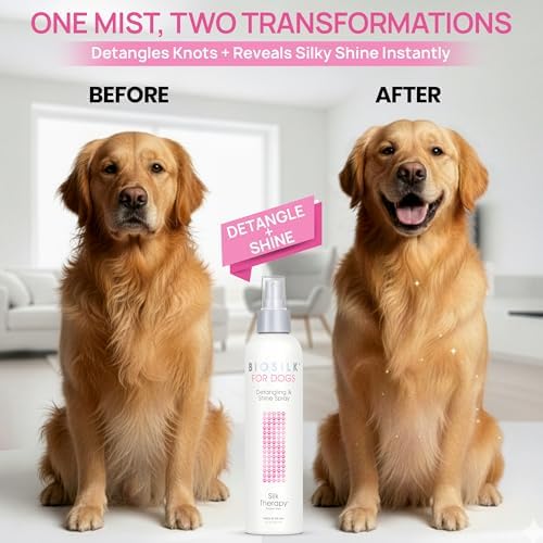 BioSilk for Dogs Silk Therapy Detangling and Shine Spray, 8 Fl Oz, 2-Pack