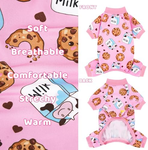 XPUDAC 4 Pieces Dog Pajamas Soft Strechy Puppy Onesies Pet Clothes for Small Medium Dogs Boy Girl Cat Pet Outfit, 153-S