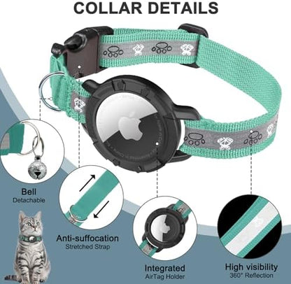 Reflective AirTag Cat Collar, Integrated Cat Collar with Air Tag Holder
