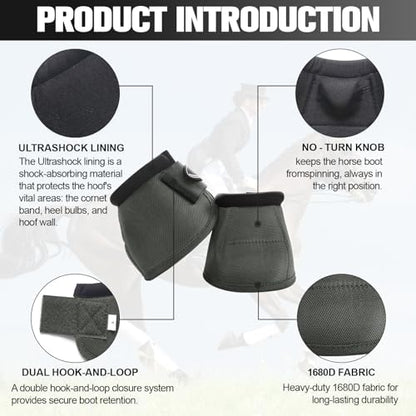 Horse Bell Boots for Outdoor Sports(Charcoal Grey, XL)